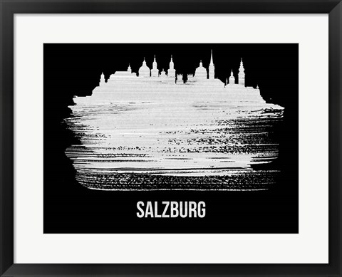Framed Salzburg Skyline Brush Stroke White Print