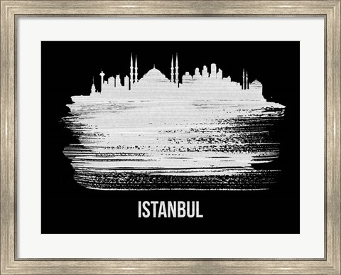 Framed Istanbul Skyline Brush Stroke White Print