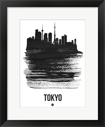 Framed Tokyo Skyline Brush Stroke Black Print