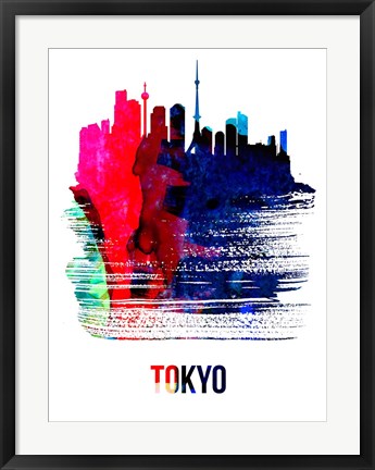 Framed Tokyo Skyline Brush Stroke Watercolor Print