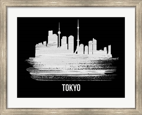 Framed Tokyo Skyline Brush Stroke White Print