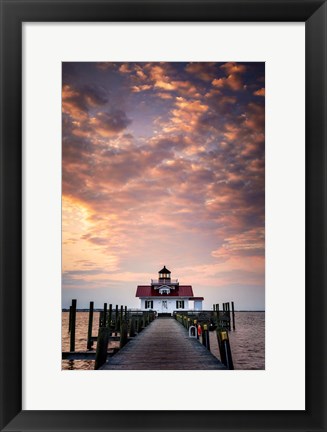 Framed Dawn at Roanoke Marshes Lighthouse Print