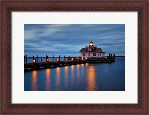 Framed Twilight at Roanoke Marshes Lighthouse Print