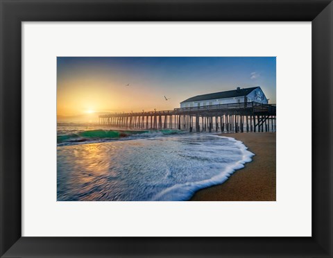 Framed Sunrise at Kitty Hawk Pier Print