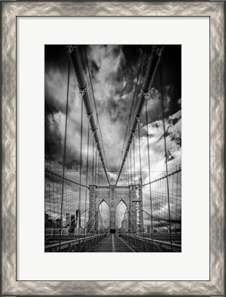 Framed Spring Evening on the Brooklyn Bridge Monochrome Print