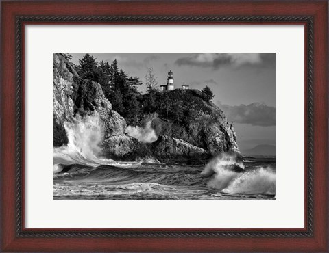 Framed Rising Tide at Cape Disappointment Monochrome Print
