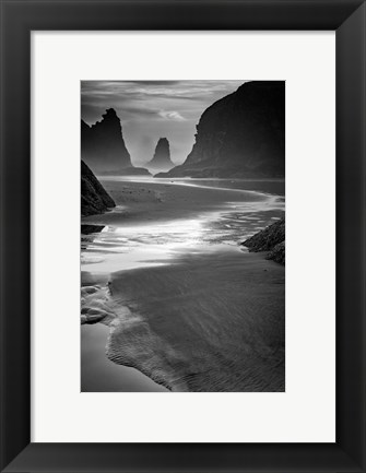 Framed Last Light on Bandon Beach Monochrome Print