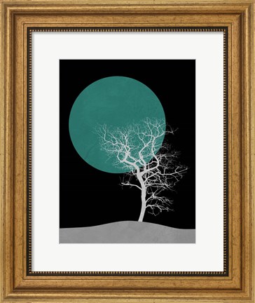 Framed White Tree and Big Moon Print
