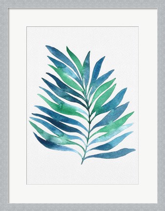 Framed Blue and Green Watercolor Leaves 1 Print