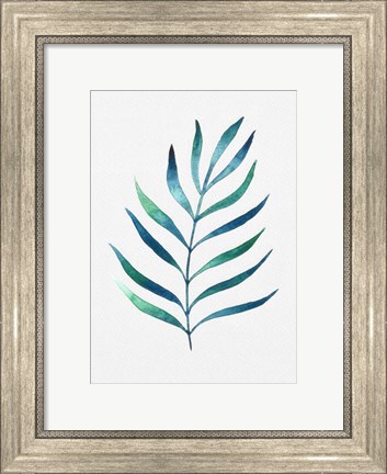 Framed Blue and Green Watercolor Leaves 2 Print