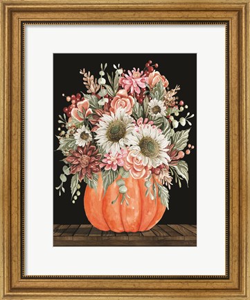 Framed Fall Floral with Pumpkin Print