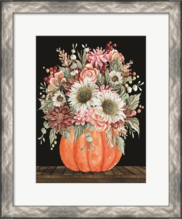 Framed Fall Floral with Pumpkin Print