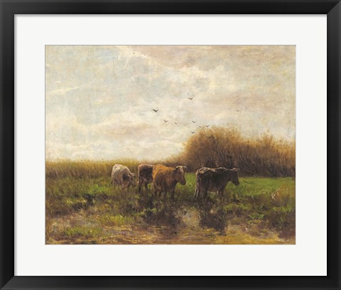 Framed Cows at Sunset Print
