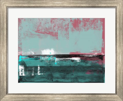 Framed Abstract Turquoise and Indian Red Print