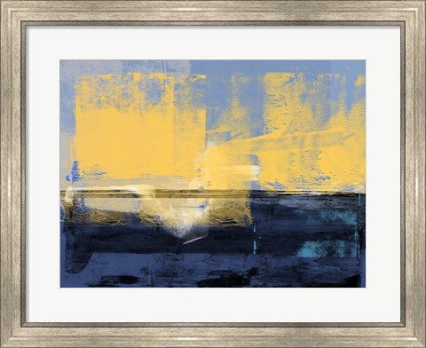 Framed Abstract Dark Blue and Yellow Print