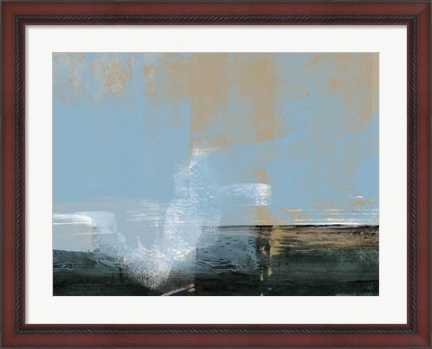 Framed Abstract Light Blue and Ochre Print