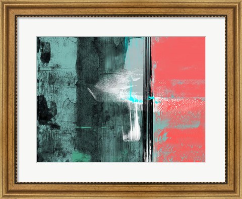 Framed Abstract Green and Orange Print