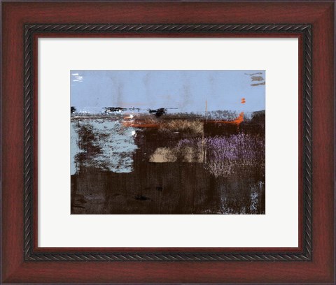 Framed Abstract Blue and Dark Brown Print