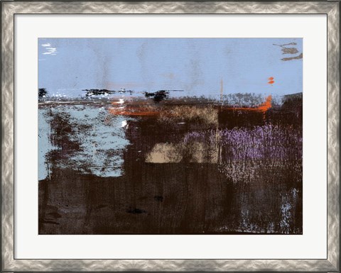 Framed Abstract Blue and Dark Brown Print