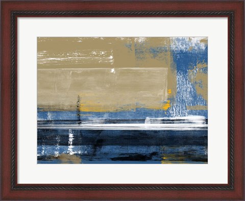 Framed Abstract Biege and Blue Print