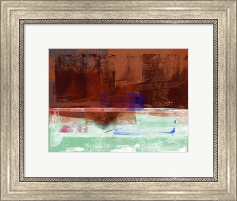 Framed Brown Biege and Green Abstract Composition Print