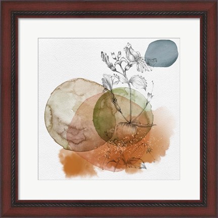 Framed Flower and Watercolor Circles I Print