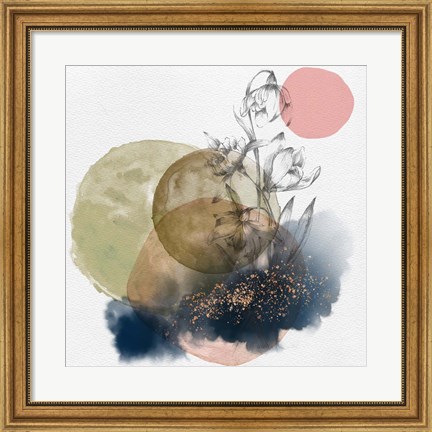 Framed Flower and Watercolor Circles II Print