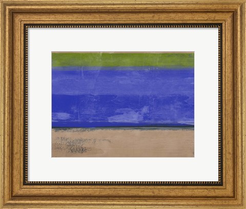 Framed Abstract Blue and Olive Print