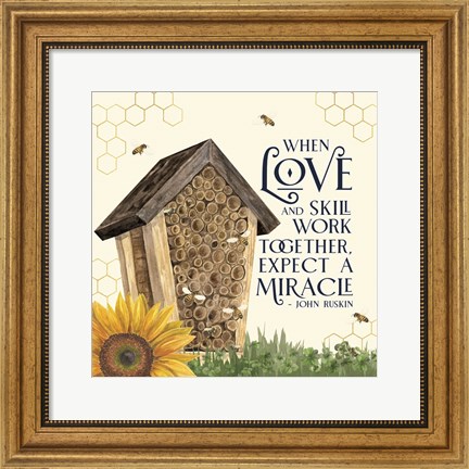 Framed Honey Bees &amp; Flowers Please V-Love and Skill Print