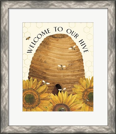 Framed Honey Bees &amp; Flowers Please portrait II-Welcome Print