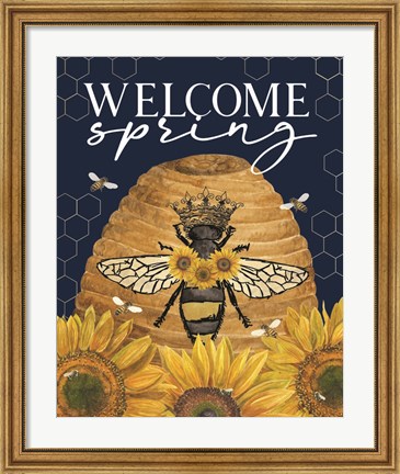 Framed Honey Bees &amp; Flowers Please portrait III-Welcome Spring Print