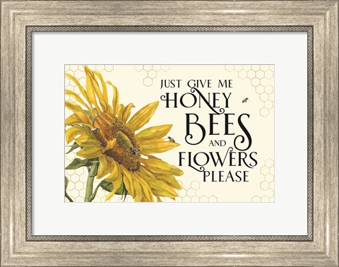 Framed Honey Bees &amp; Flowers Please landscape III-Give me Honey Bees Print