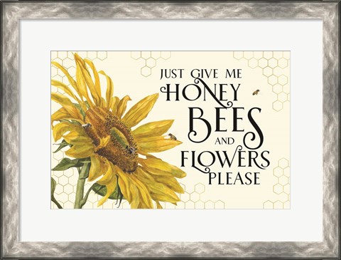 Framed Honey Bees &amp; Flowers Please landscape III-Give me Honey Bees Print