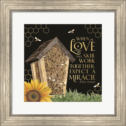 Framed Honey Bees &amp; Flowers Please on black V-Love and Skill Print