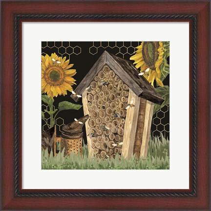 Framed Honey Bees &amp; Flowers Please on black X Print
