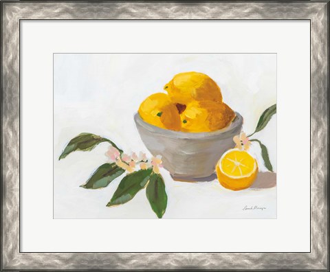 Framed Lemons in Grey Bowl Print