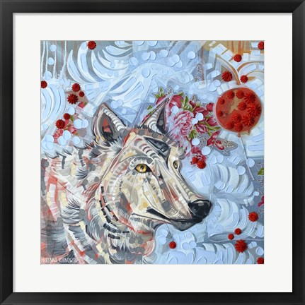 Framed Wolf and Moon Print
