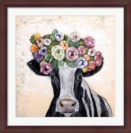 Framed Flower Cow Crown Print