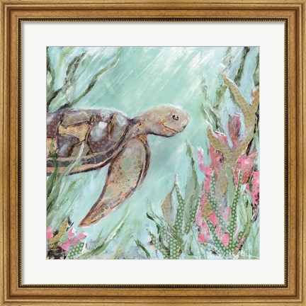 Framed Sea Turtle in Sunlight Print
