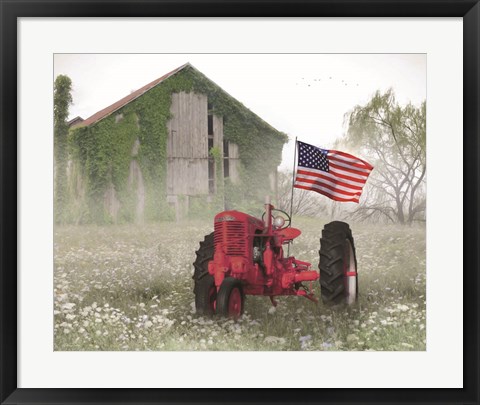 Framed Red Patriotic Tractor Print