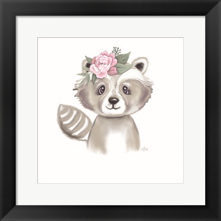 Framed Cute Floral Raccoon Print