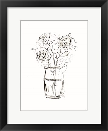 Framed Roses Charcoal Sketch Print