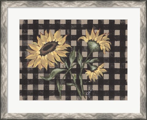 Framed Sunflowers Plaid II Print