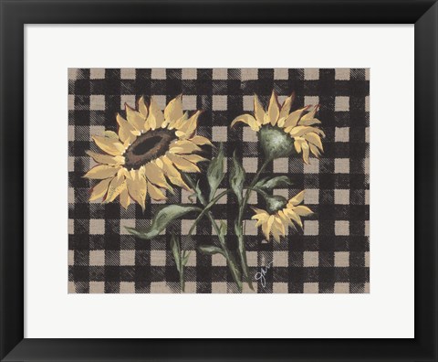 Framed Sunflowers Plaid II Print