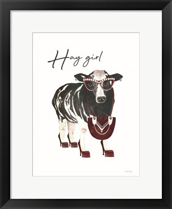 Framed Hay Girl Cow Print