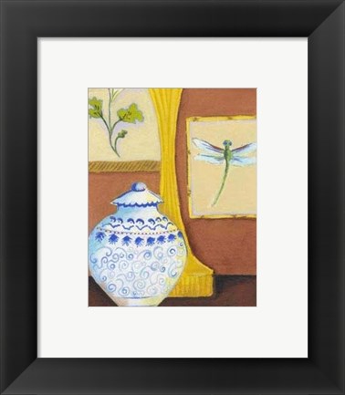 Framed Dragonfly with Blue Porcelain Print