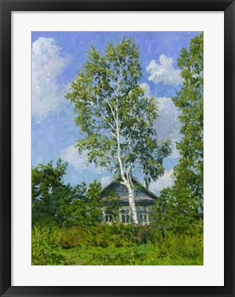 Framed Birch Tree Near Dwelling Print