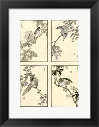 Framed Woodblock Oriental Birds Print