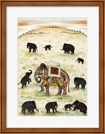 Framed Indian Elephant Gathering Print