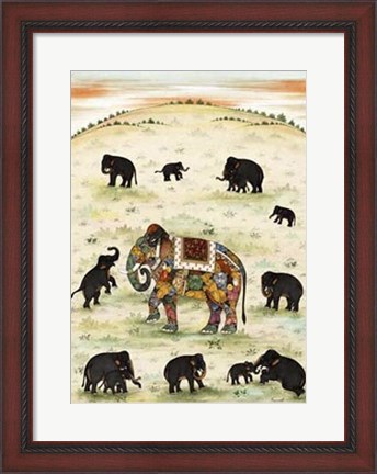 Framed Indian Elephant Gathering Print